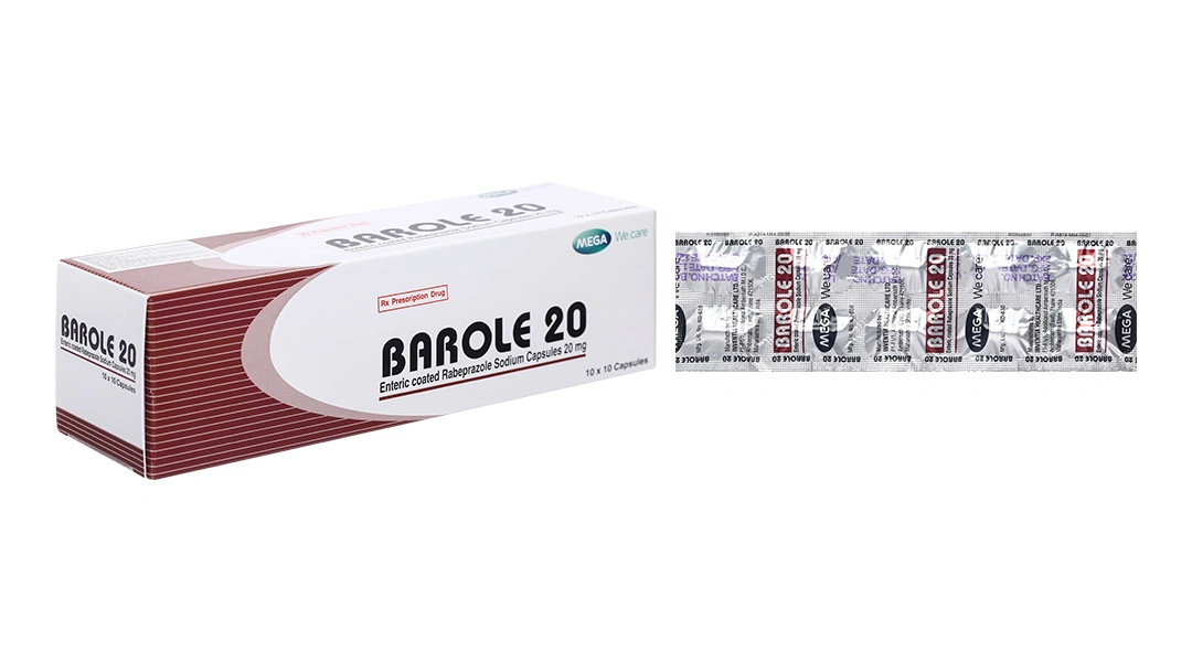 Barole 20 trị viêm loét do trào ngược dạ dày, thực quản (10 vỉ x 10 viên) - 
