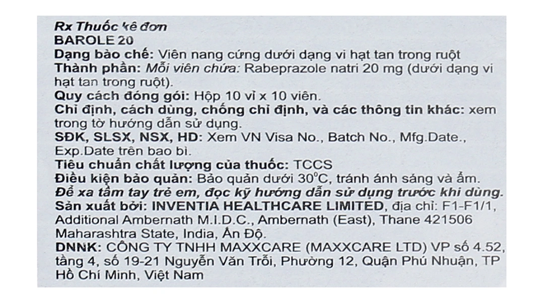Barole 20 trị viêm loét do trào ngược dạ dày, thực quản (10 vỉ x 10 viên) - 3