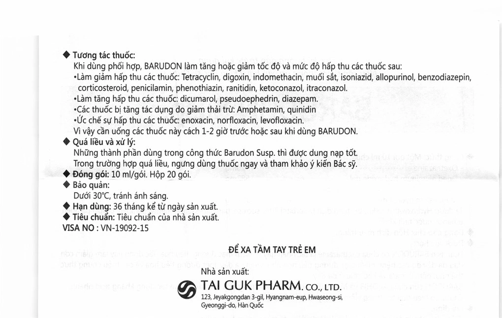 Hỗn dịch uống Barudon Susp giảm đau nhanh trong viêm dạ dày (20 gói x 10ml) - 6
