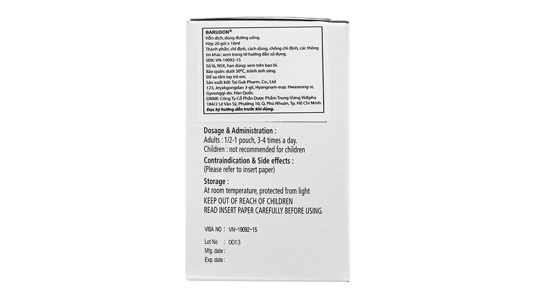 Hỗn dịch uống Barudon Susp giảm đau nhanh trong viêm dạ dày (20 gói x 10ml) - 2