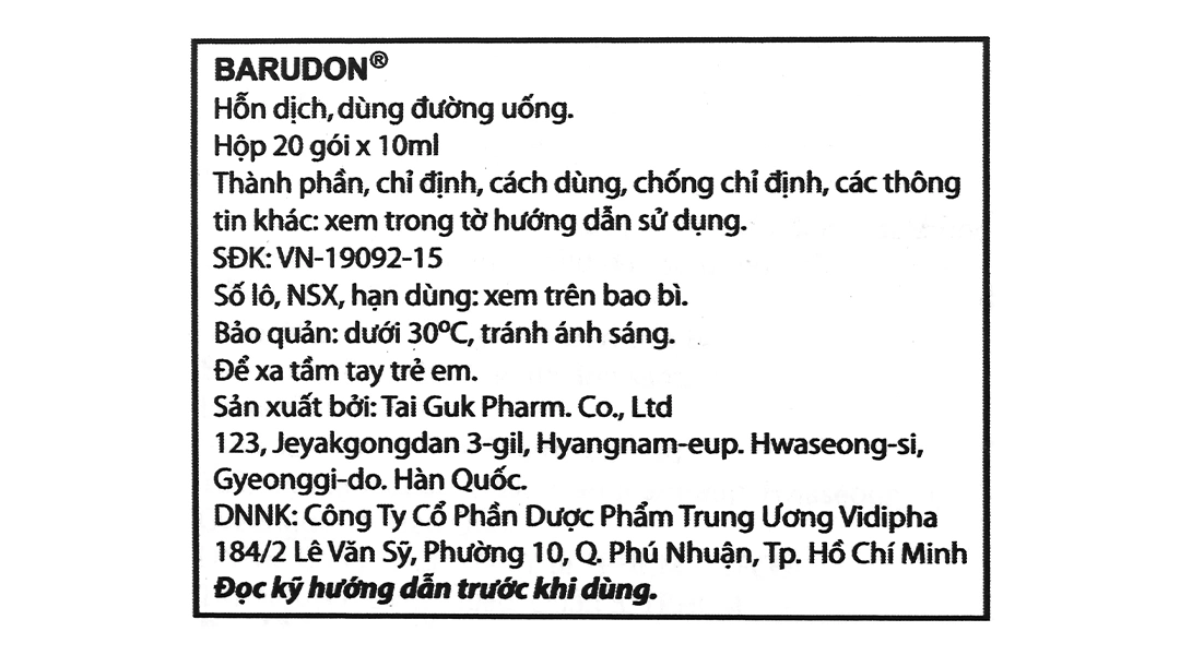 Hỗn dịch uống Barudon Susp giảm đau nhanh trong viêm dạ dày (20 gói x 10ml) - 4
