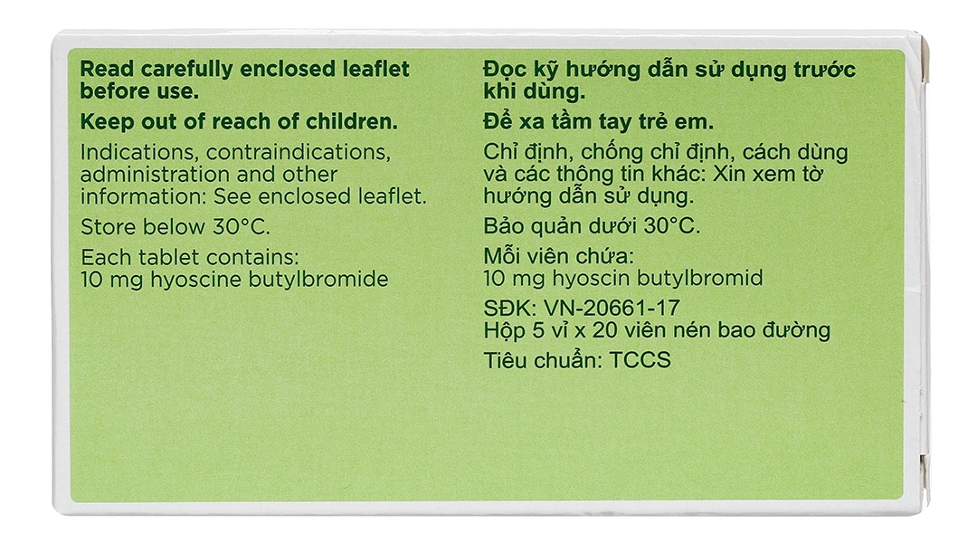 Buscopan 10mg trị co thắt đường tiêu hoá, sinh dục - tiết niệu (5 vỉ x 20 viên) - 1