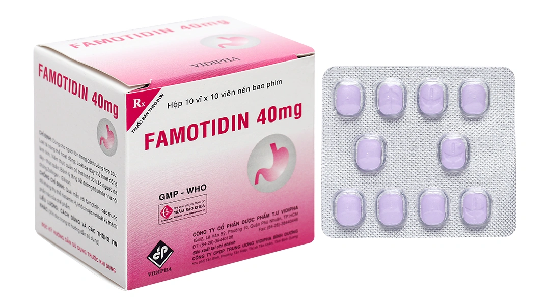 Famotidin Vidipha 40mg trị loét dạ dày, trào ngược dạ dày, thực quản (10 vỉ x 10 viên) - 