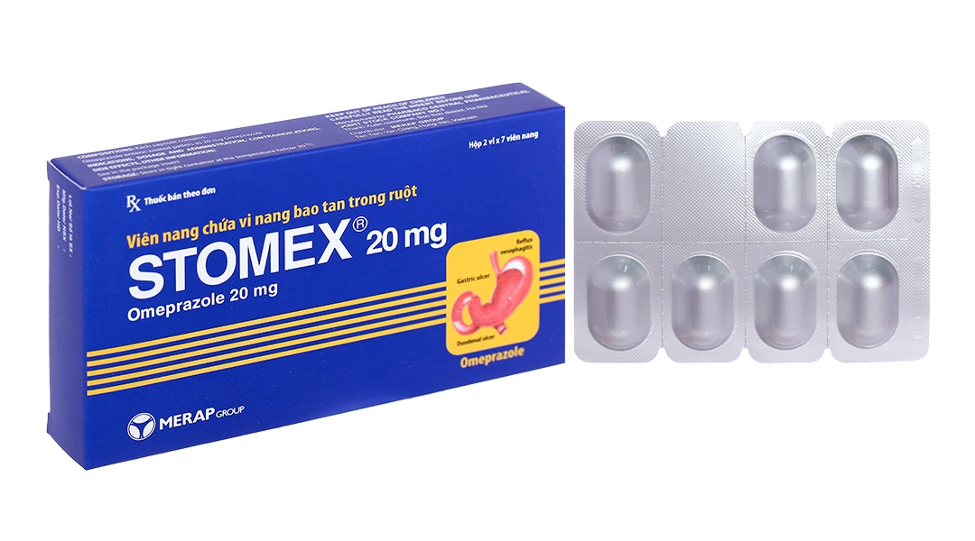 Stomex 20mg trị trào ngược dạ dày, thực quản (2 vỉ x 7 viên) - 