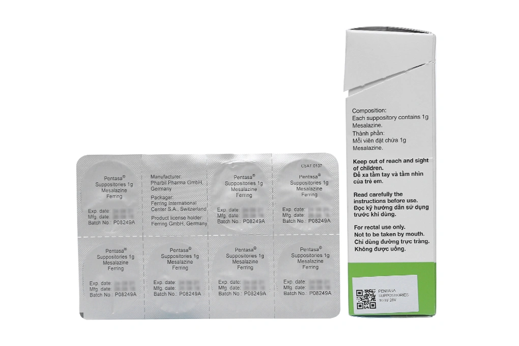 Viên đặt Pentasa 1g trị viêm ruột mãn tính (4 vỉ x 7 viên) - 2