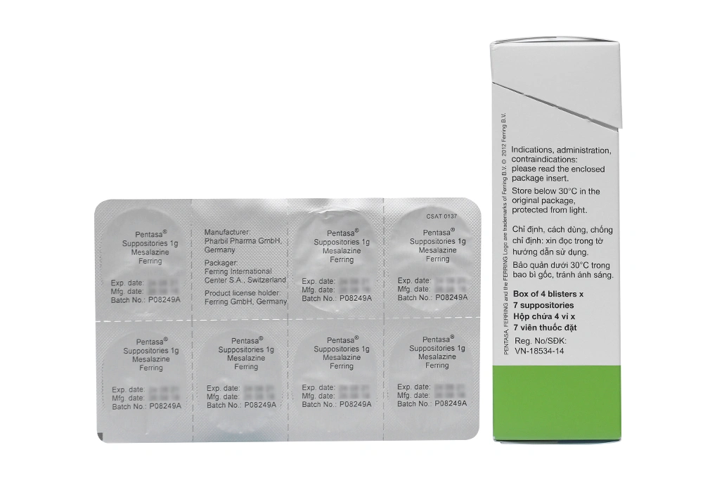 Viên đặt Pentasa 1g trị viêm ruột mãn tính (4 vỉ x 7 viên) - 4