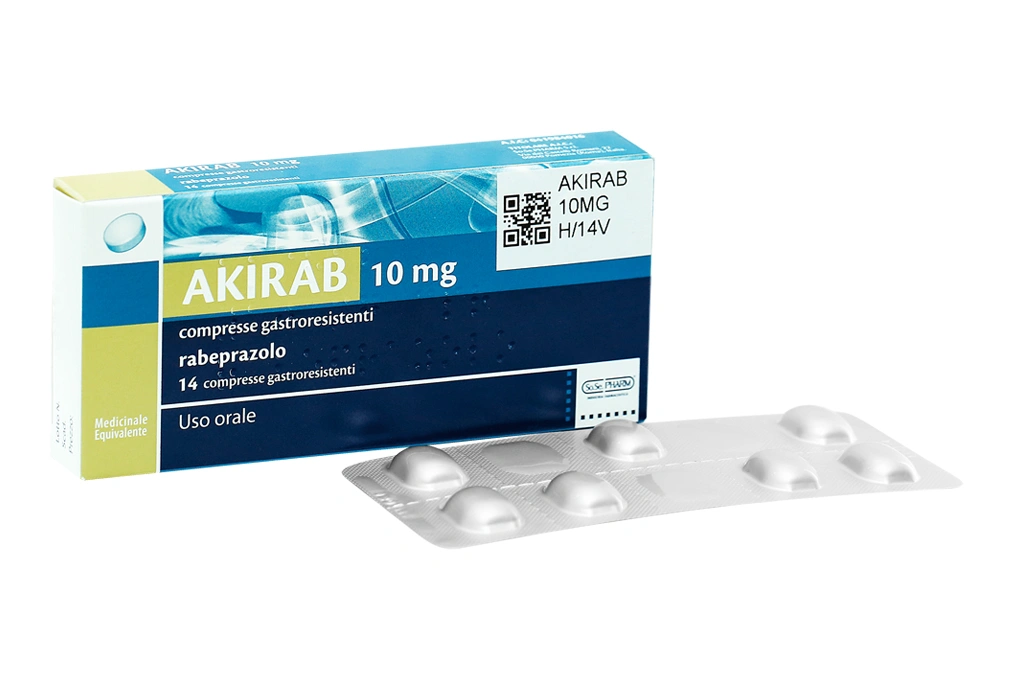 Akirab 10mg trị loét dạ dày, tá tràng (2 vỉ x 7 viên) - 
