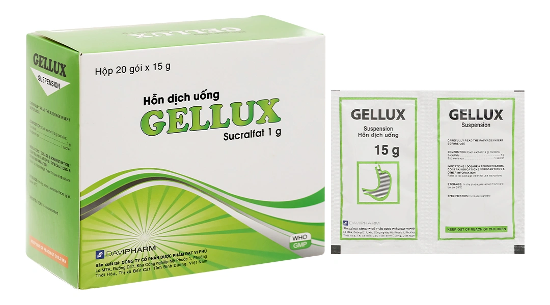 Hỗn dịch uống Gellux 1g trị viêm loét dạ dày, tá tràng (20 gói x 15g) - 