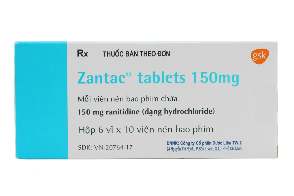 Zantac Tablets 150mg trị trào ngược dạ dày, thực quản (6 vỉ x 10 viên) - 1