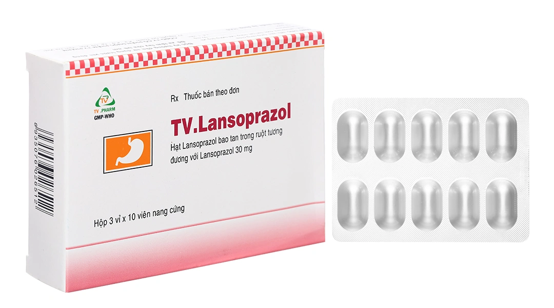 TV.Lansoprazol 30mg trị loét dạ dày, tá tràng, viêm thực quản (3 vỉ x 10 viên) - 
