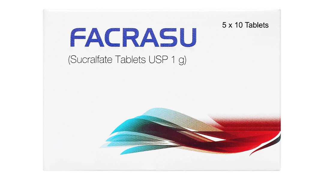 Facrasu 1g trị loét dạ dày, tá tràng, trào ngược dạ dày - thực quản (5 vỉ x 10 viên) - 1