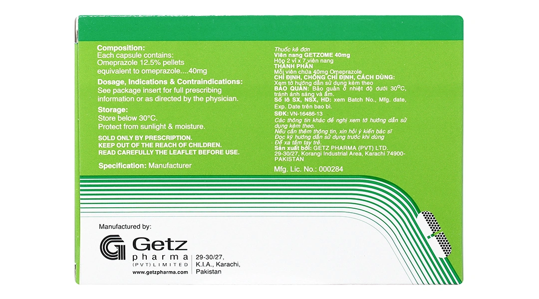 Getzome 40 trị loét dạ dày, tá tràng (2 vỉ x 7 viên) - 1