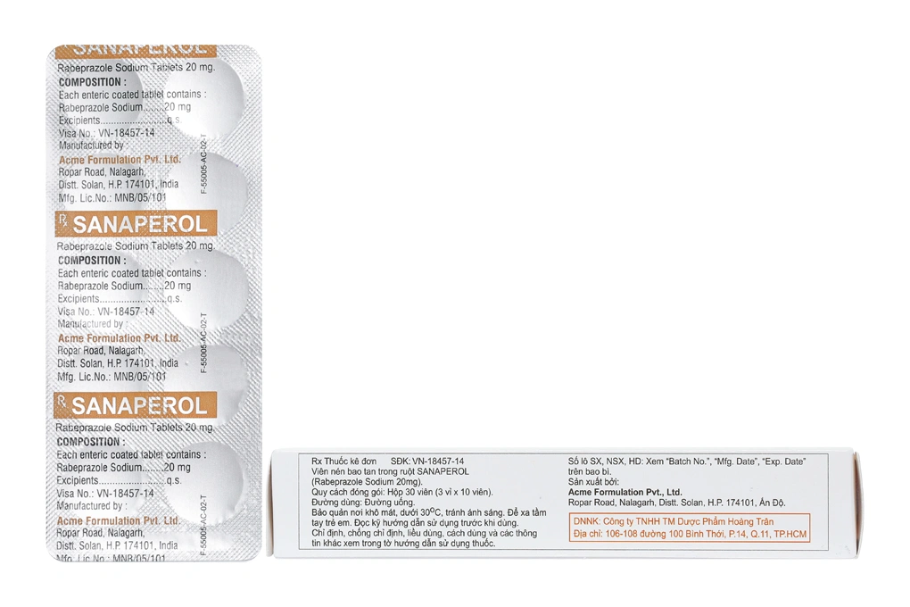 Sanaperol 20mg trị trào ngược dạ dày, thực quản (3 vỉ x 10 viên) - 1