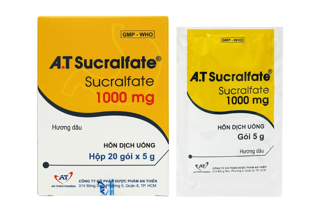 Hỗn dịch uống A.T Sucralfate 1000mg trị loét dạ dày, tá tràng (20 gói x 5g) - 