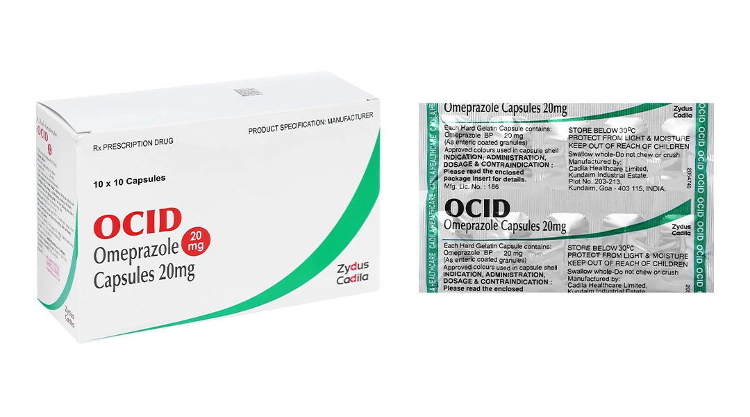 Ocid 20mg trị loét tá tràng, loét dạ dày, viêm thực quản trào ngược (10 vỉ x 10 viên) - 