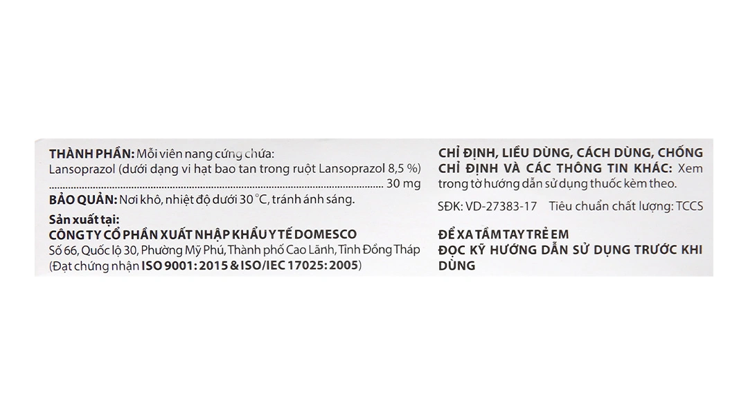 Lansoprazol Domesco 30mg trị trào ngược dạ dày, thực quản (3 vỉ x 10 viên) - 5