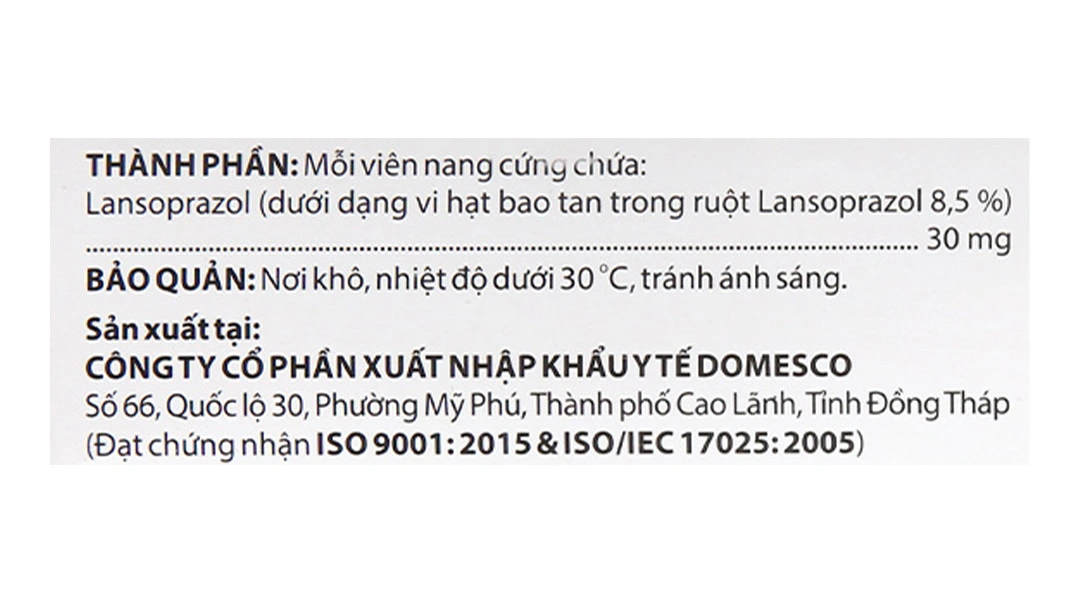 Lansoprazol Domesco 30mg trị trào ngược dạ dày, thực quản (3 vỉ x 10 viên) - 6