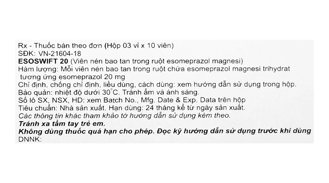 Esoswift* 20 trị viêm loét dạ dày, tá tràng (3 vỉ x 10 viên) - 4