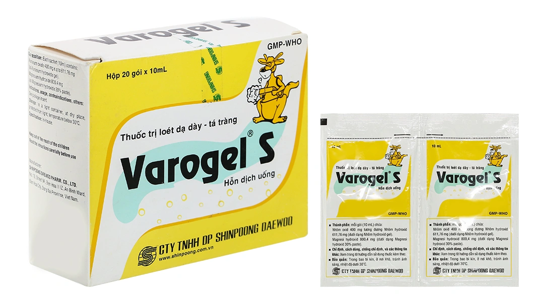 Hỗn dịch uống Varogel S trị viêm loét dạ dày - tá tràng cấp, mạn tính (20 gói x 10ml) - 