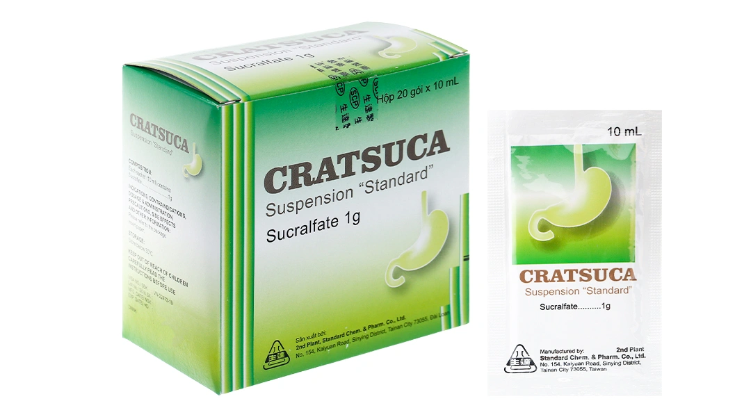 Hỗn dịch uống Cratsuca 1g trị viêm loét dạ dày, tá tràng (20 gói x 10ml) - 