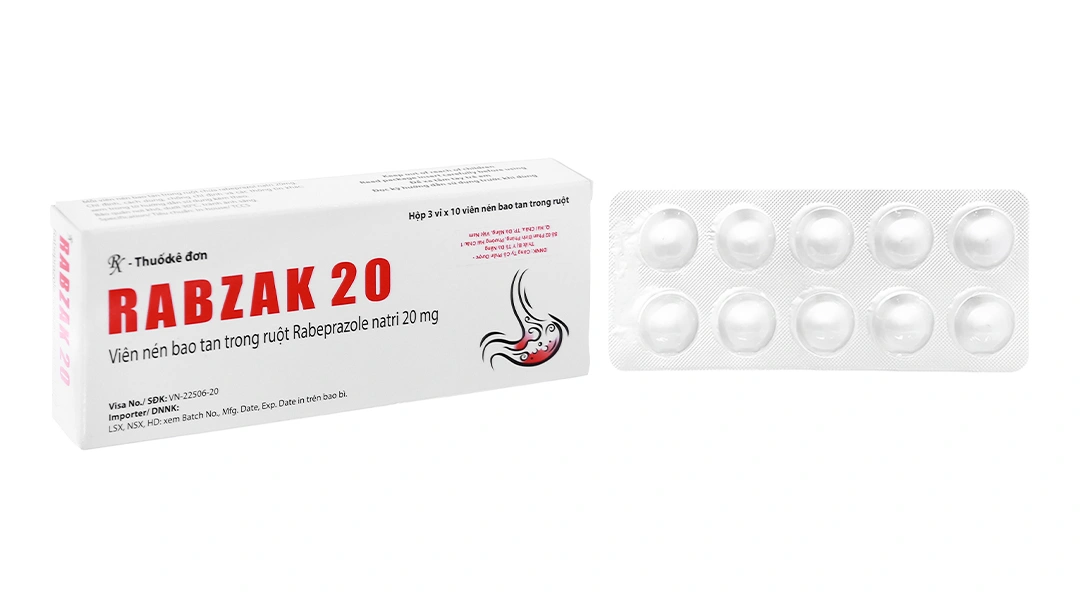 Rabzak 20 trị trào ngược dạ dày, thực quản (3 vỉ x 10 viên) - 