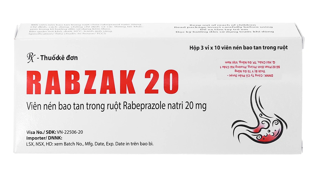 Rabzak 20 trị trào ngược dạ dày, thực quản (3 vỉ x 10 viên) - 1