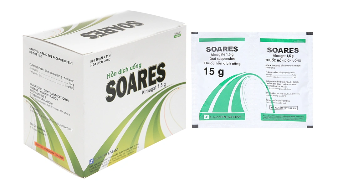 Hỗn dịch uống Soares trị loét dạ dày - tá tràng, viêm thực quản (30 gói x 15g) - 