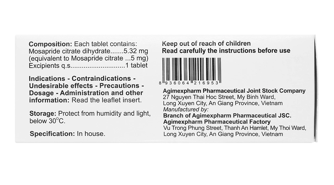Agimosarid 5mg trị các triệu chứng dạ dày - ruột (6 vỉ x 10 viên) - 3