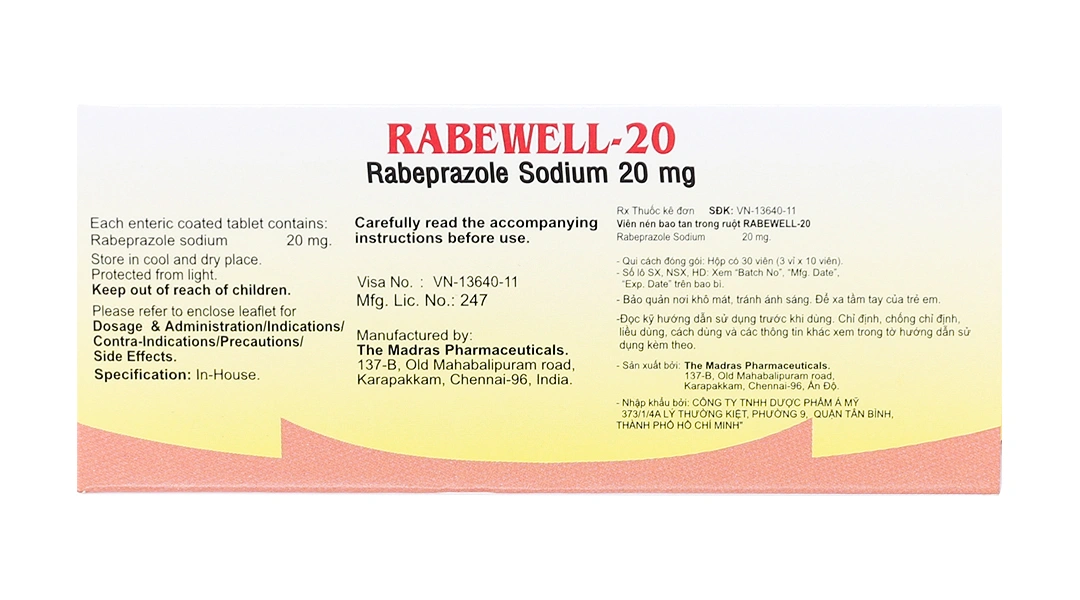 Rabewell-20 trị trào ngược dạ dày, thực quản (3 vỉ x 10 viên) - 1