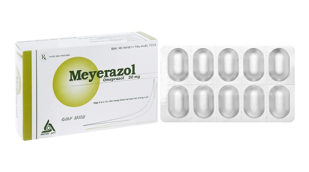 Meyerazol 20mg trị trào ngược dạ dày, thực quản, loét dạ dày-tá tràng (3 vỉ x 10 viên) - 