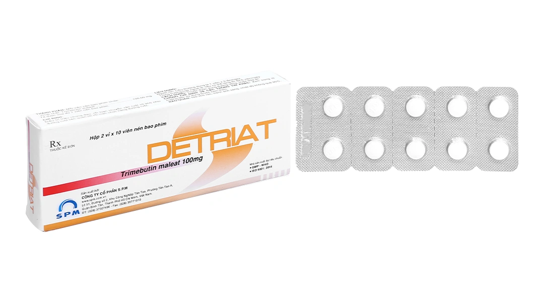 Detriat 100mg giảm đau do co thắt tiêu hóa (2 vỉ x 10 viên) - 