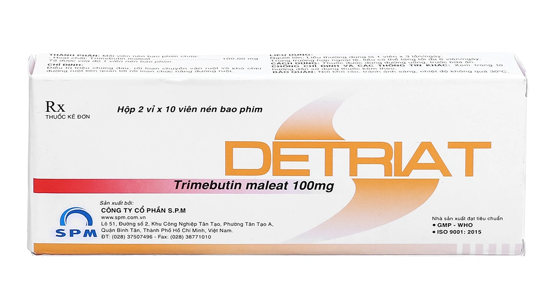 Detriat 100mg giảm đau do co thắt tiêu hóa (2 vỉ x 10 viên) - 1
