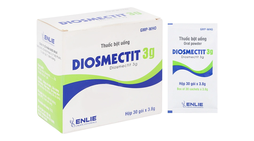 Thuốc bột Diosmectit Enlie 3g trị tiêu chảy cấp và mạn tính (30 gói x 3,8g) - 