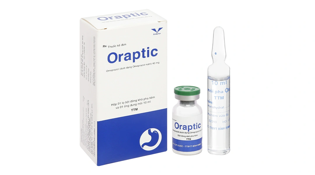 Bột pha tiêm Oraptic 40mg điều trị loét tá tràng, dạ dày (1 lọ bột + 1 ống 10ml) - 