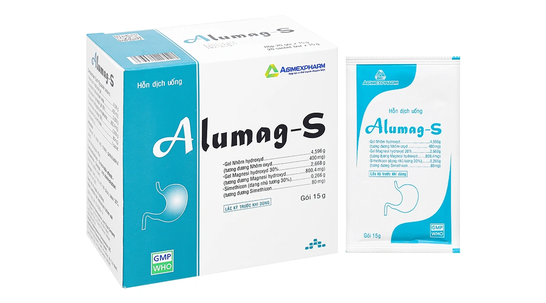 Hỗn dịch uống Alumag-S 15g điều trị viêm loét dạ dày tá tràng (20 gói x 15g) - 