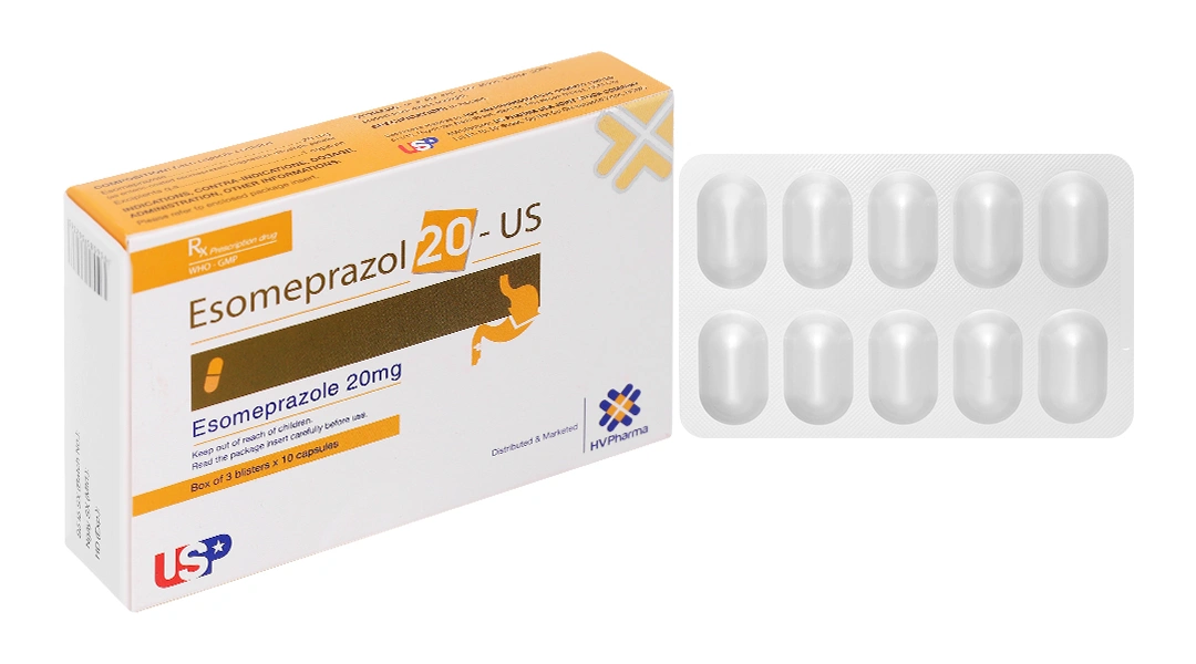 Esomeprazol 20-US trị trào ngược dạ dày, thực quản (3 vỉ x 10 viên) - 