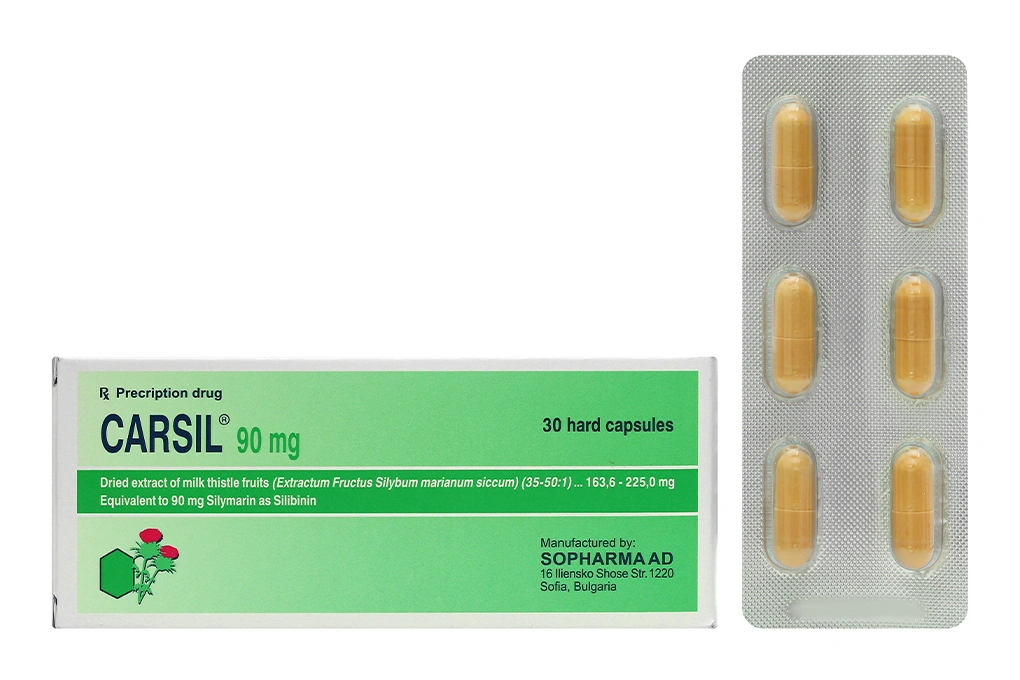 Carsil 90mg hỗ trợ trị viêm gan, xơ gan, gan nhiễm mỡ (5 vỉ x 6 viên) - 