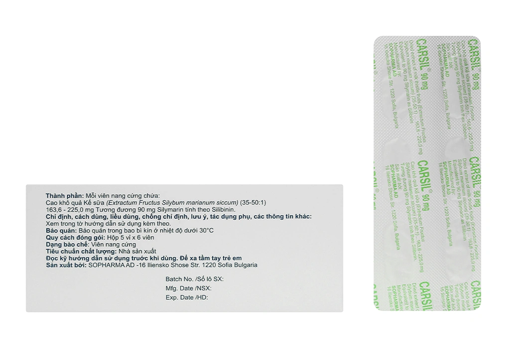 Carsil 90mg hỗ trợ trị viêm gan, xơ gan, gan nhiễm mỡ (5 vỉ x 6 viên) - 1