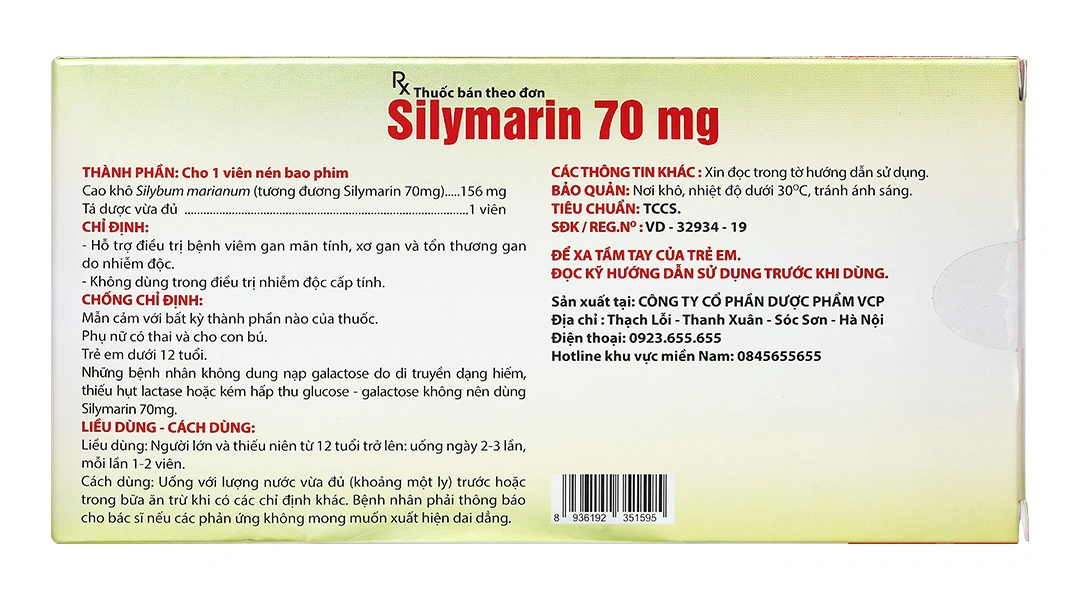 Silymarin VCP 70mg hỗ trợ trị bệnh viêm gan mãn tính, xơ gan (4 vỉ x 15 viên) - 1