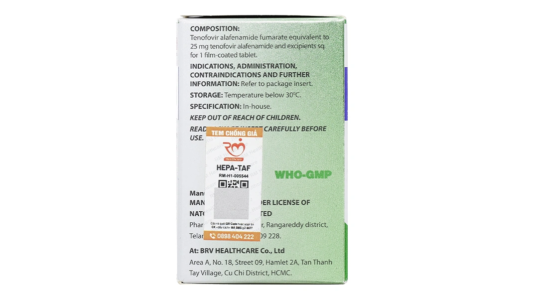 Hepa-Taf 25mg trị viêm gan siêu vi B mạn tính lọ 30 viên - 8