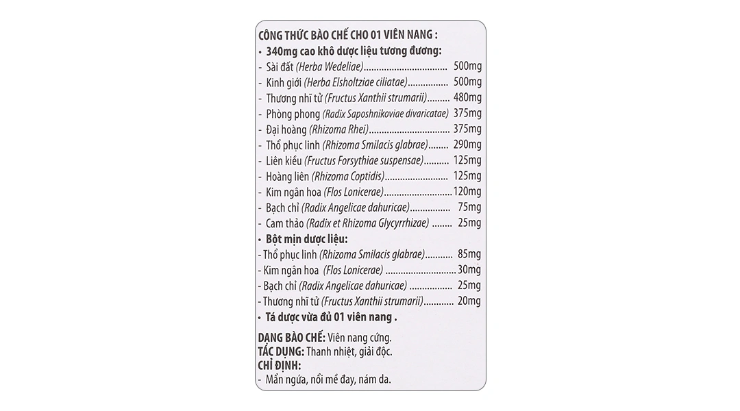 Thanh Nhiệt Tiêu Độc - f trị mẩn ngứa, nổi mề đay, mụn nhọt lọ 40 viên - 4