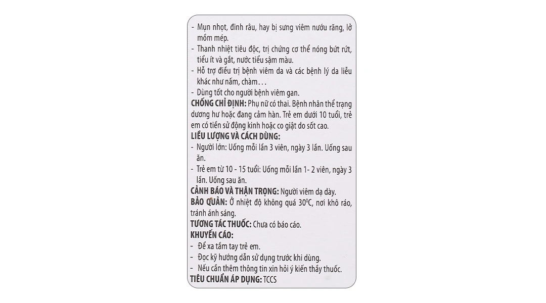 Thanh Nhiệt Tiêu Độc - f trị mẩn ngứa, nổi mề đay, mụn nhọt lọ 40 viên - 5