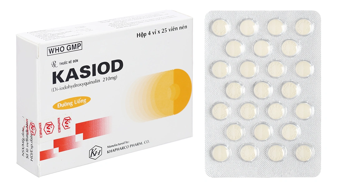 Kasiod 210mg trị lỵ amid đường ruột, tiêu chảy (4 vỉ x 25 viên) - 