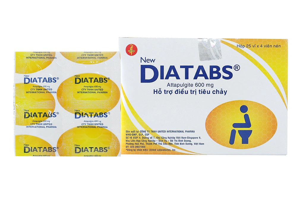 New Diatabs 600mg trị tiêu chảy cấp và mạn tính (25 vỉ x 4 viên) - 