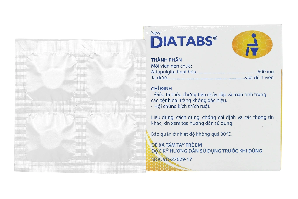 New Diatabs 600mg trị tiêu chảy cấp và mạn tính (25 vỉ x 4 viên) - 1