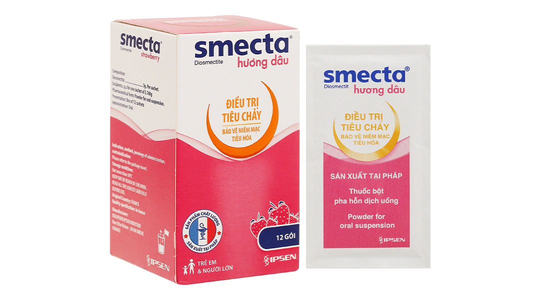 Thuốc bột pha hỗn dịch uống Smecta hương dâu 3g trị tiêu chảy cấp (12 gói x 3.76g) - 