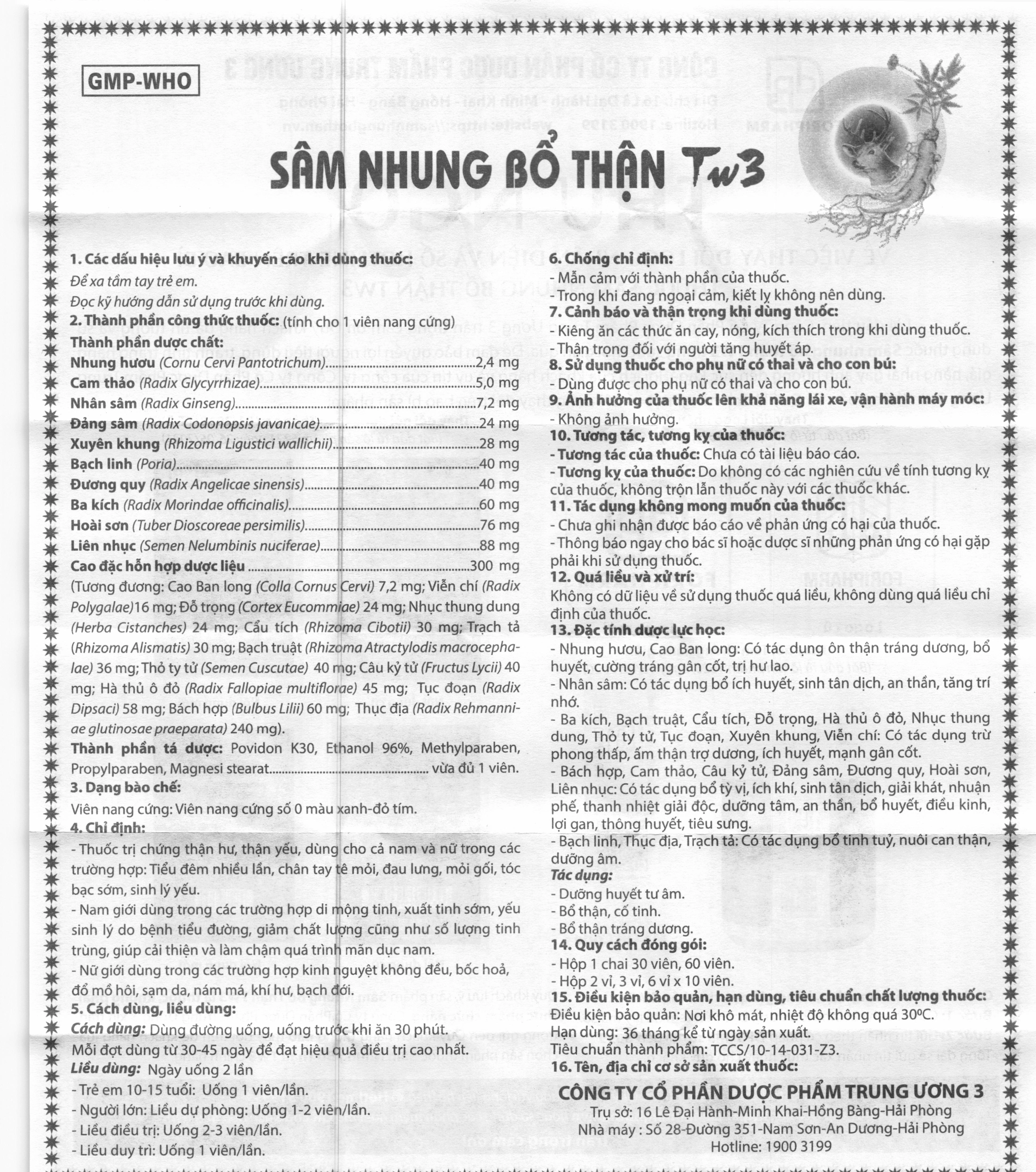 Sâm Nhung Bổ Thận TW3 bổ thận tráng dương (1 lọ x 30 viên) - 4