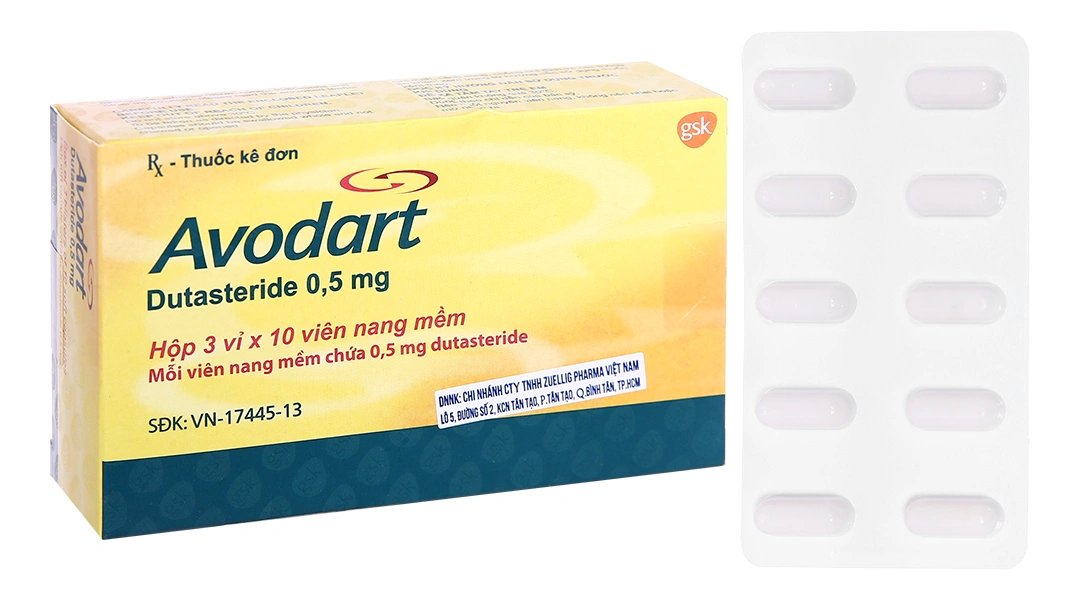 Avodart 0.5mg trị phì đại tuyến tiền liệt (3 vỉ x 10 viên) - 