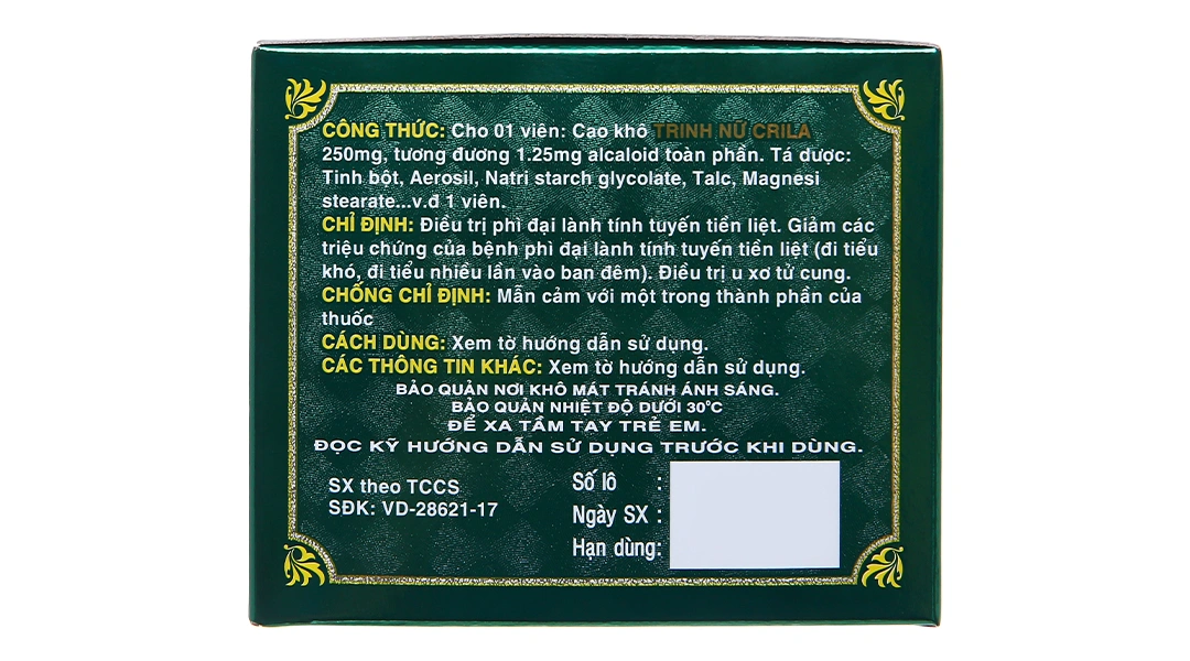 Crila trị phì đại tuyến tiền liệt, u xơ tử cung (4 lọ x 40 viên) - 2