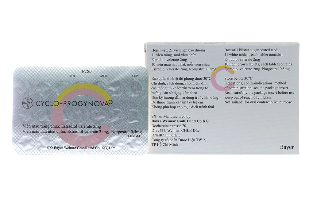 Cyclo - Progynova trị thiếu estrogen do mãn kinh (1 vỉ x 21 viên) - 1